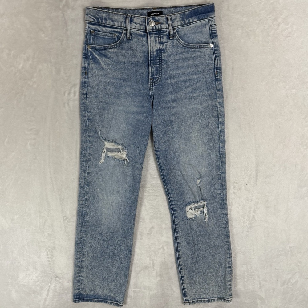 Express High Rise Straight Ankle Jeans Size 4 Light Acid Wash Distressed Cropped - Picture 15 of 15
